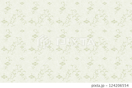シームレスな和柄和紙のパターン。緑色、四菱唐草模様。 124206554