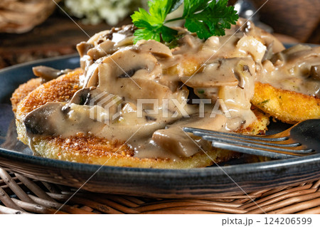 Potato cutlets with mushroom sauce. Potato cutlets with mushroom sauce. 124206599