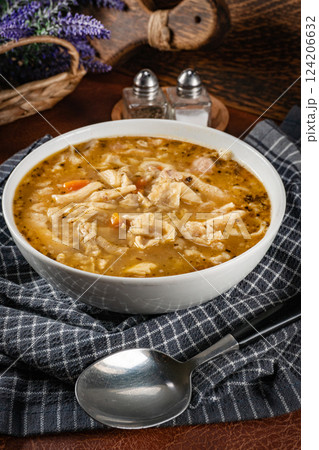 Tripe soup made of beef and vegetables. 124206632