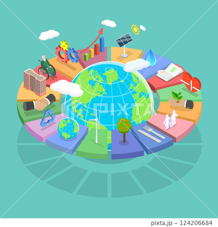 3D Isometric Flat Vector Illustration of Sustainable Development Goals, Global Target for Better Future 3D Isometric Flat Vector Illustration of Sustainable Development Goals, Global Target for Better Future 124206684