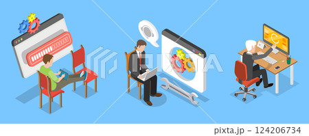 3D Isometric Flat Vector Illustration of Software Update , System Maintenance 124206734