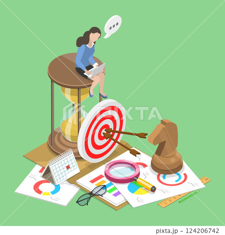3D Isometric Flat Vector Illustration of Planning To Achieve Goal, Business Strategy 124206742