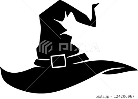simple graphic drawing of halloween witch hat, black silhouette, logo, design 124206967