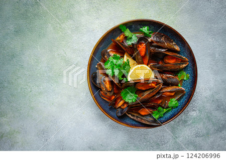 mussels in tomato sauce, homemade, no people, 124206996
