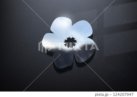 Flower 3D Logo Design, Shiny Mockup Logo with Textured Wall. Realistic Vector, Vector Illustration 124207047