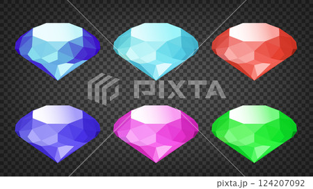 Diamonds with Many Colors Set, Low Poly Glossy, Vector Illustration Diamonds with Many Colors Set, Low Poly Glossy, Vector Illustration 124207092