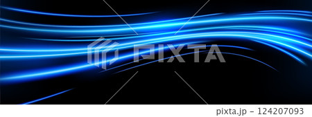 Abstract Light Speed Motion Effect, Blue Light Line, Vector Illustration 124207093