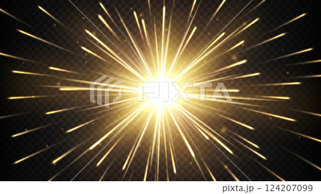 Gold Rays with Particle Explosion, Vector Illustration 124207099