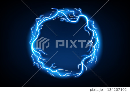 Blue Circle Lightning Ring with Sparks Effect, Vector Illustration 124207102