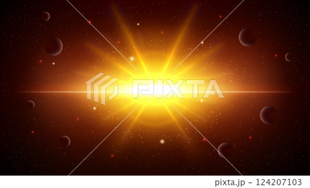 Sunlight Dazzling The Planets, Outer Space Background, Vector Illustration 124207103