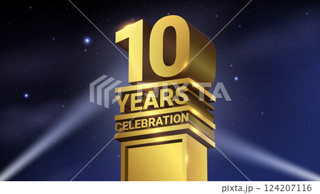 10th Years Celebration, 3D Gold Statue with Spotlights, Luxury Hollywood Light, Vector Illustration 10th Years Celebration, 3D Gold Statue with Spotlights, Luxury Hollywood Light, Vector Illustration 124207116