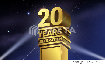 20th Years Celebration, 3D Gold Statue with Spotlights, Luxury Hollywood Light, Vector Illustration 124207118