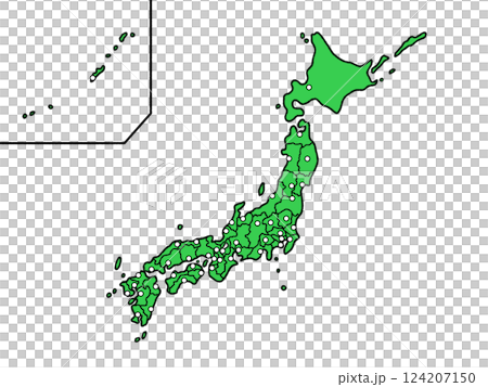 少しゆるい日本地図 県庁所在地入り 少しゆるい日本地図 県庁所在地入り 124207150