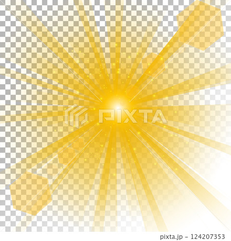 Yellow Shine with Lens Flare on White Transparent Pattern, PNG Ready, Vector Illustration 124207353