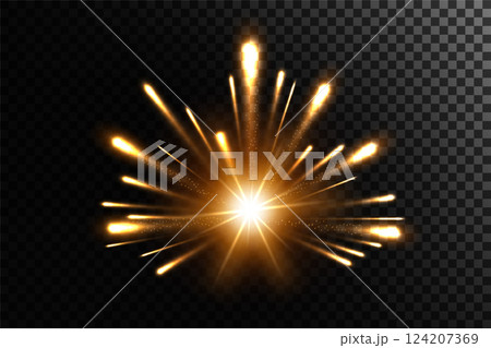 Fire Rays with Particle Explosion, Vector Illustration 124207369