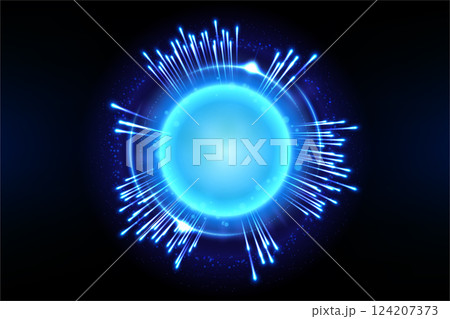 Glowing Orb and Light Rings, Blue Glint Sphere, Vector Illustration 124207373