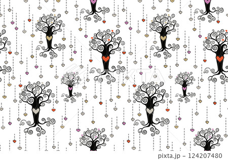 Trees and hearts on a white background. Seamless pattern Trees and hearts on a white background. Seamless pattern 124207480
