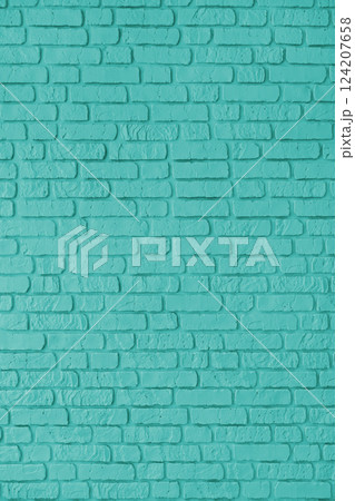 Turquoise color painted brick wall texture, brickwork, masonry of stone blocks vertical background Turquoise color painted brick wall texture, brickwork, masonry of stone blocks vertical background 124207658