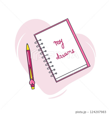 Girly secret notes, pink diary and pen 124207983