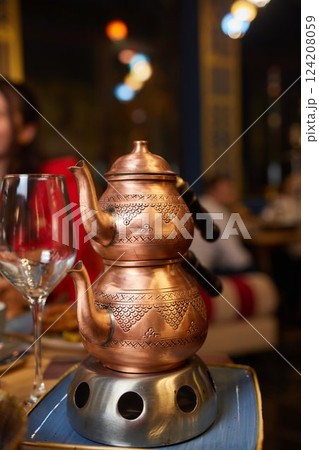 tea urn with glass of tea turkish style 124208059