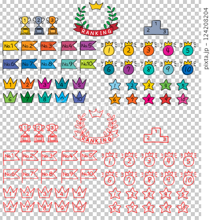 Simple and pop colorful hand-drawn style ranking icon set (including uneven lines, unfilled areas, and overhanging areas) 1 Simple and pop colorful hand-drawn style ranking icon set (including uneven lines, unfilled areas, and overhanging areas) 1 124208204