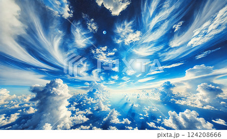 天空に広がる幻想的な雲と輝く光 124208666