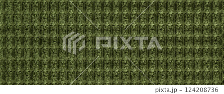 Texture dark green fluffy fabric background with rhomboid pattern, macro. Abstract backdrop from olive woven textile 124208736
