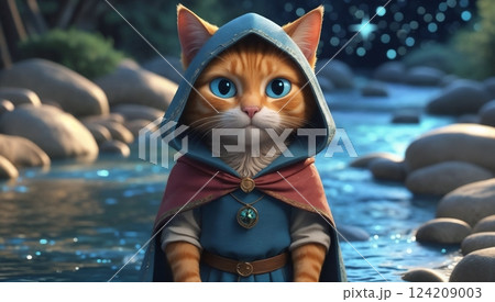 elegant cat in mystical robe surrounded by luminous fantasy landscape for atmospheric storytelling and digital media elegant cat in mystical robe surrounded by luminous fantasy landscape for atmospheric storytelling and digital media 124209003
