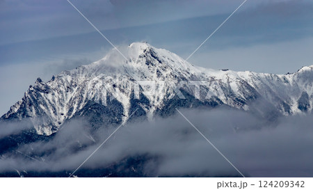野辺山から冬の清里高原越しの冬の南八ヶ岳の絶景 赤岳 長野県南牧村 日本 野辺山から冬の清里高原越しの冬の南八ヶ岳の絶景 赤岳 長野県南牧村 日本 124209342