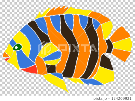 観賞魚ピグミーエンゼルフィッシュのステンドグラス画風切り絵イラスト目地無し 124209921