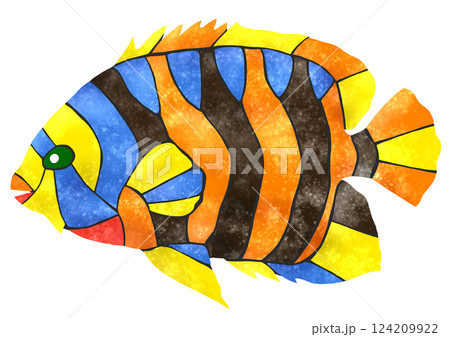 熱帯魚ピグミーエンゼルフィッシュのモザイク画風切り絵イラスト 熱帯魚ピグミーエンゼルフィッシュのモザイク画風切り絵イラスト 124209922