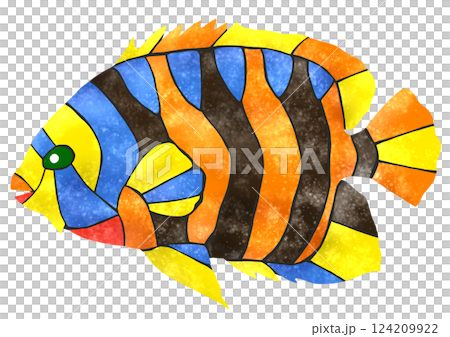 熱帶魚、侏儒神仙魚的馬賽克風格剪紙插圖 124209922