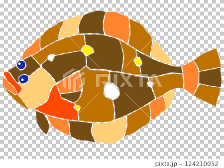 海水魚ヒラメの綺麗なステンドグラス画風切り絵イラスト目地無し 124210052