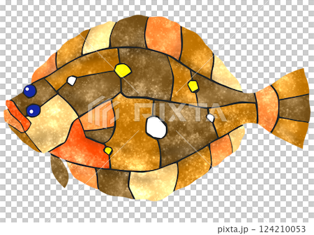 海水魚ヒラメの素敵なモザイク画風切り絵イラスト目地あり 124210053