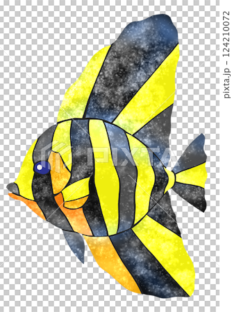 一幅可愛的馬賽克風格剪紙插圖，描繪了一條鹹水魚，長鰭刺尾魚，帶有關節 124210072