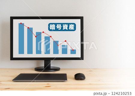 暗号資産の文字と右肩下がりのグラフが表示された画面 124210253