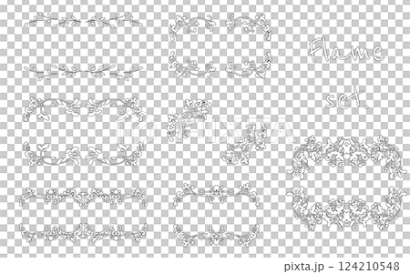 黒縁の白色手描き装飾枠セット。 黒縁の白色手描き装飾枠セット。 124210548