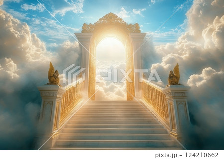 Heavenly gateway celestial skies digital art ethereal environment wide view spiritual concept 124210662