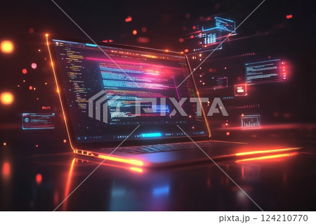 Innovative coding simulation digital workspace...のイラスト素材 [124210770 ...