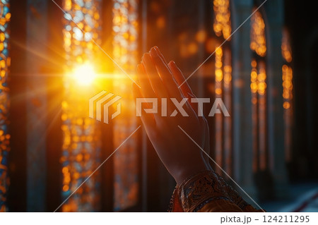 Sunrise prayer at historic cathedral spiritual reflection indoor ambience serene view Sunrise prayer at historic cathedral spiritual reflection indoor ambience serene view 124211295