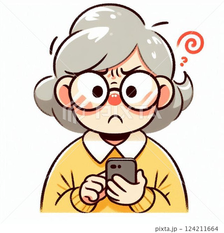 スマホを操作するシニア男性のイラスト 124211664