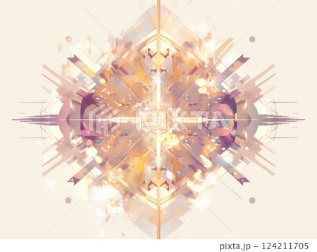 抽象的な光の爆発とシンメトリーデザインのデジタルアート 124211705