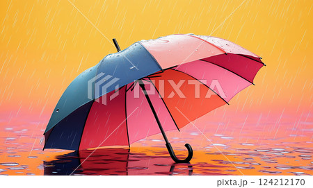 カラフルな傘と雨に濡れた水面 カラフルな傘と雨に濡れた水面 124212170