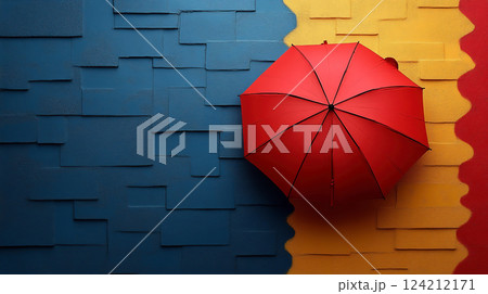 カラフルな壁と赤い傘の上からの視点 カラフルな壁と赤い傘の上からの視点 124212171