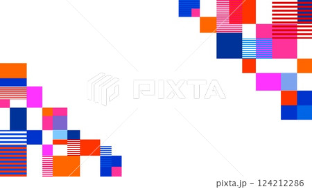 幾何学模様 フレーム 白背景 ボーダー 四角形 ブルー ピンク オレンジ色 幾何学模様 フレーム 白背景 ボーダー 四角形 ブルー ピンク オレンジ色 124212286