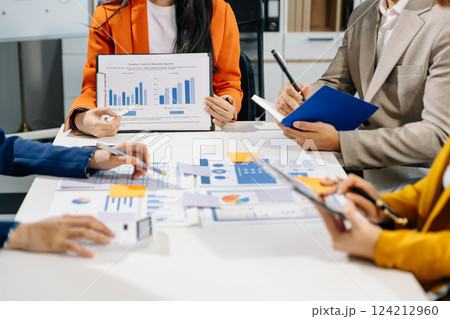 Business team meeting present.professional investor working with  Finance managers task. with laptop smart phone and digital tablet 124212960