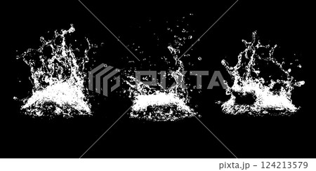 Rippling droplets burst into the air as water strikes a surface, creating mesmerizing forms and splashes. This captivating moment highlights the beauty of fluid dynamics. 124213579