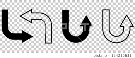 方向指示曲がった矢印ベクターセット 124213631