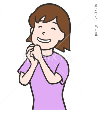 手を合わせて嬉しそうにしている笑顔の女性 124213910