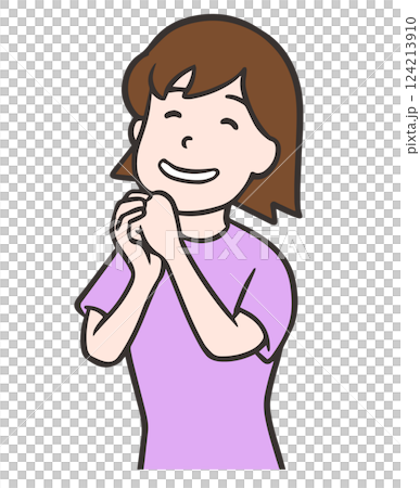 手を合わせて嬉しそうにしている笑顔の女性 124213910